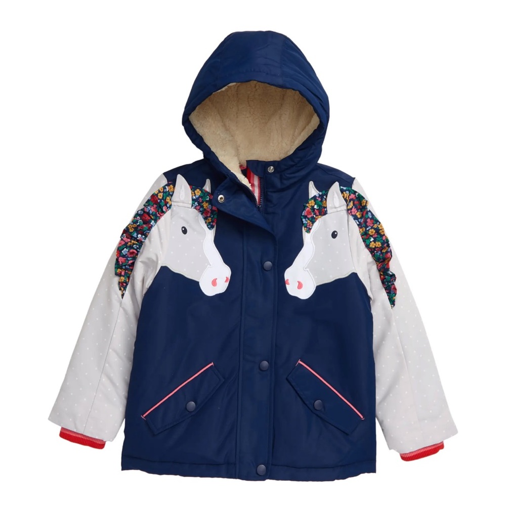 New with tags mini Boden repellent anorak horse coat size 7 8